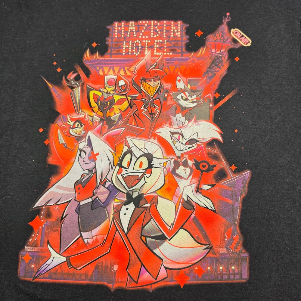 Hazbin‎ Hotel Graphic Tee Mens XL Black Excellent A24 Amazon Cast Shirt